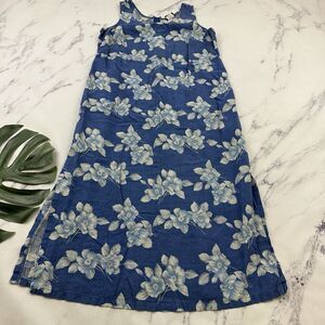 Vintage Studio Womens 90s Maxi Dress Size 16 Blue White Floral Linen Blend